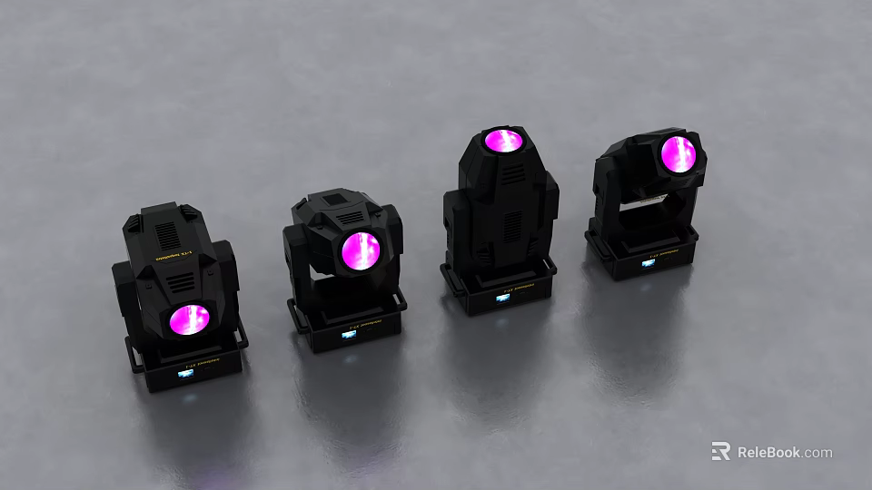 Four Black Decorative Stage Lights With Purple Illumination For Event Performance 3d model 