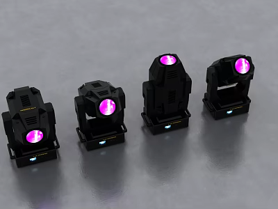 Four Black Decorative Stage Lights With Purple Illumination For Event Performance 3d model