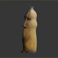 Wooden Cat Sculpture With Blue Eyes Covering Mouth With Paws In Brown Black