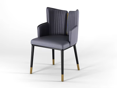 Elegant Modern Upholstered Dining Chair With Armrest Pleated Back And Gold Accent Legs 3d model
