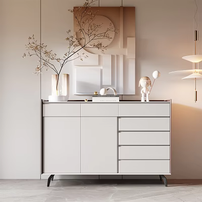 White Side Cabinet For Entryway With Drawers Decorative Items And Minimalist Design 3d model