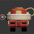 Futuristic Weapon With Red Gold White Metallic Turret Cannon And Missile Launcher