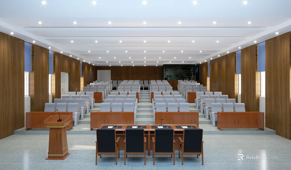 School Conference Hall With Seating Rows And Podium 3d model 