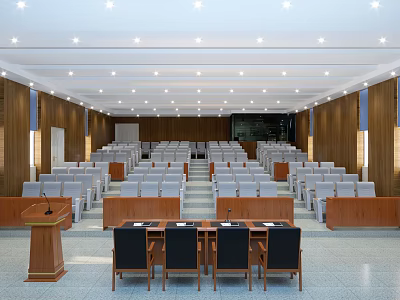 School Conference Hall With Seating Rows And Podium 3d model