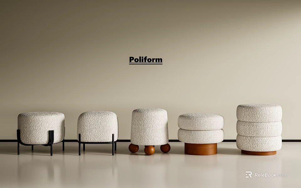 Modern Poliform Stools With Textured Seats And Diverse Base Designs 3d model