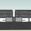Modern Twin Villa Exterior Architecture With Glass Walls Flat Roof And Green Lawn