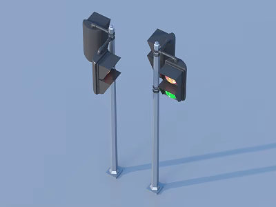 Two Traffic Lights On Poles One Showing Red Light And The Other Green Light 3d model