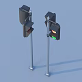 Two Traffic Lights On Poles One Showing Red Light And The Other Green Light