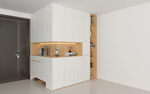 Simple Log Cream Seal Entry Shoe Cabinet Integral L-shaped Corner Dining Side Cabinet Hallway Cabinet Shoe Cabinet Wine Cabinet Integrated 7-shaped Combination Cabinet 3d model