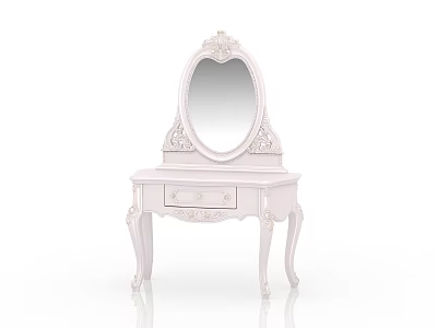 Pink Carved Dressing Table With Oval Mirror And Elegant Design Details 3d model