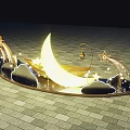 Night Photo Spot With Moon Shaped Boat Stars Clouds Street Lamps And Brick Pavement