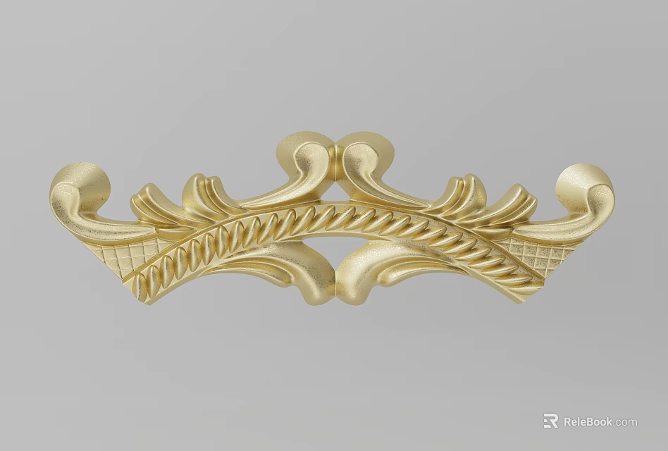 Intricate Golden Carving Decorative Ornament with Scroll Patterns and Woven Details 3d model 