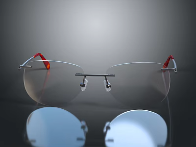 Frameless Eyeglasses With Red Arm Clear Lens And Metal Frame For Daily Use 3d model