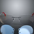 Frameless Eyeglasses With Red Arm Clear Lens And Metal Frame For Daily Use