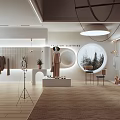 Luxe Essentials Clothing Store Modern Interior With Circular Window Hanging Clothes And Display Stand