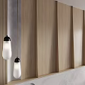 Modern Bedroom Accent Wall With Wooden Panels And Pendant Lights