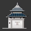 Traditional Chinese Architecture With Blue Tiled Roof Wooden Frame Decorative Plaque And Carved Panels