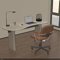 Stylish Home Office Desk With Laptop Table Lamp Coffee Cup And City Sunset View