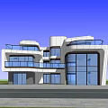 Modern Detached Villa With Large Glass Windows Curved Balconies And Unique Design