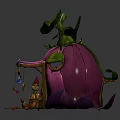 Cartoon Scene With Pink Flower Shaped House Green Vines Leaves Little Fairy and Doorway Decorations
