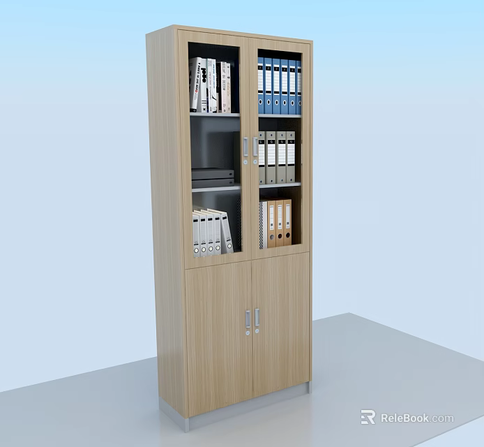 Wooden Office Bookcase With Glass Doors And Storage Shelves For Files 3d model 