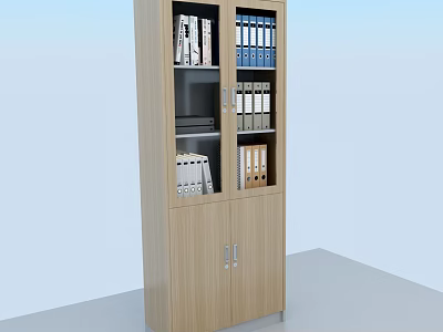 Wooden Office Bookcase With Glass Doors And Storage Shelves For Files 3d model
