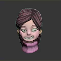 3D Cartoon Character Head Model With Purple Hair Big Eyes And Pink Turtleneck