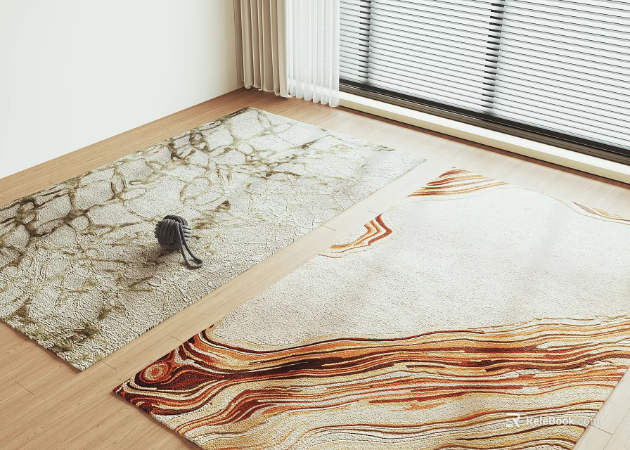 Stylish Square Rugs With Unique Patterns In Room 3d model 