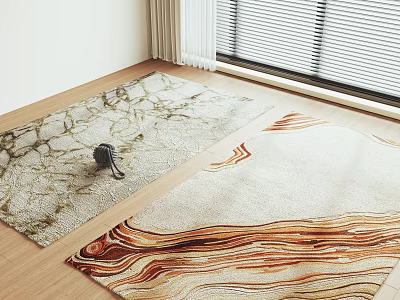Stylish Square Rugs With Unique Patterns In Room 3d model