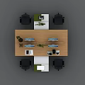 Modern Office Desk Setup With Two Computer Monitors Potted Plants And Black Chairs 3d model