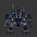 Blue Armored Mech Robot Game Movie Character with Mechanical Arms and Legs