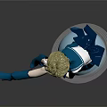 Anime Blonde Character In Blue White Sailor Uniform Sitting On Blue Sphere With Boots Gloves