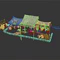 Medieval Market Stall Setup With Canvas Tents Wooden Poles Clay Pots Tools And Display Items