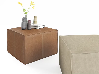 Stylish Brown And Beige Ottoman Footstools With Vase Books And Decorative Jars 3d model