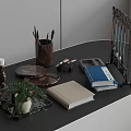 Stylish Desk Supplies Including Pen Holder Candles Tray Plant Books And Abacus