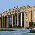 Classical Style School Building Featuring Beige Exterior Columns Arched Glass Doors And Greenery