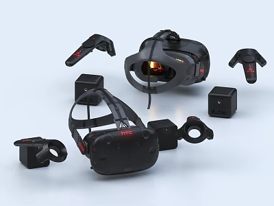 Professional PC VR Gaming Headset With Wireless Controllers And Tracking Sensors For Immersive Experience 3d model
