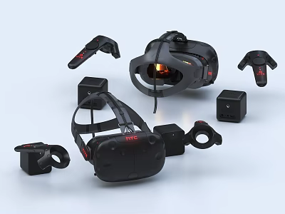 Professional PC VR Gaming Headset With Wireless Controllers And Tracking Sensors For Immersive Experience 3d model