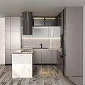 Stylish Modern Kitchen Interior With Gray White Cabinets Sleek Countertop And Soft Lighting