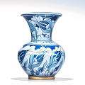 Ornate Ceramic Vase With Blue And White Floral Patterns And Gold Base