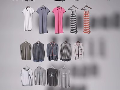 Collection of Various Clothes in Different Styles and Colors Hanging on Hangers 3d model