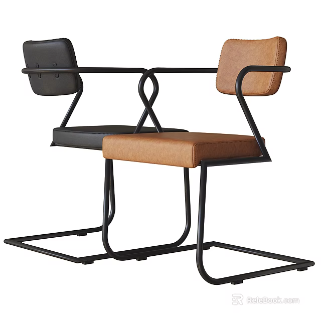 Modern Dining Chairs With Black And Brown Upholstered Seats And Metal Frame Design 3d model 