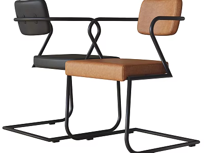 Modern Dining Chairs With Black And Brown Upholstered Seats And Metal Frame Design 3d model