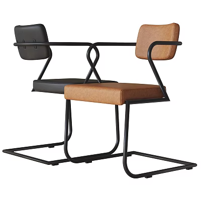 Modern Dining Chairs With Black And Brown Upholstered Seats And Metal Frame Design 3d model