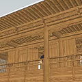 Traditional Chinese Guesthouse Building With Wooden Structure Carved Details Balcony And Large Windows