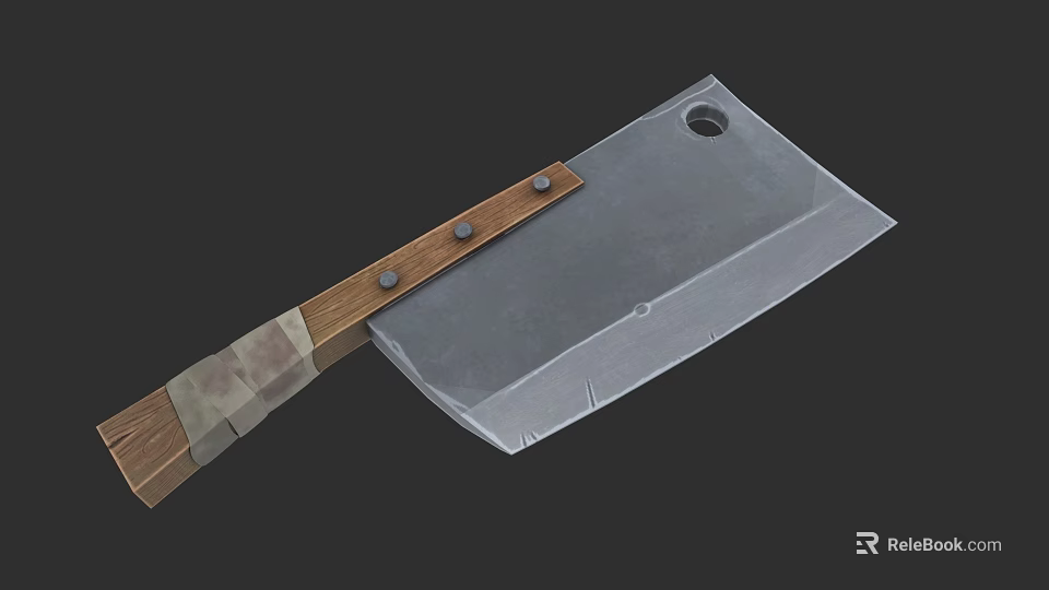 Practical Kitchen Weapon With Wooden Handle Sharp Metal Blade And Rivets 3d model 