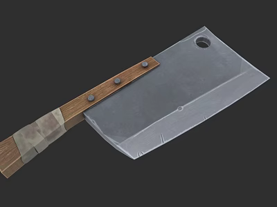 Practical Kitchen Weapon With Wooden Handle Sharp Metal Blade And Rivets 3d model