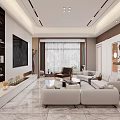 Modern Living Dining Room Interior With White Sofa TV Wall Large Window And Elegant Lighting 3d model