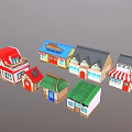 Colorful Commercial Street With Charming Shop Buildings And Diverse Roof Styles