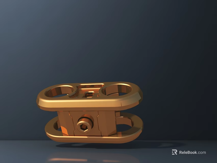 Golden Metal Commercial Equipment Component With Rings Square Structures And Shiny Smooth Finish 3d model 